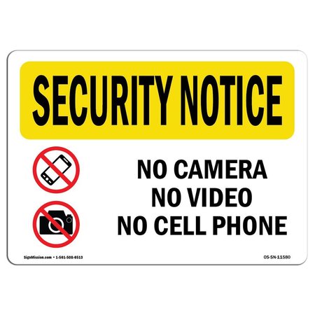 SIGNMISSION OSHA Security Sign, 18" Height, 24" Width, No Camera No Video No Cell Phone, Landscape OS-SN-D-1824-L-11580